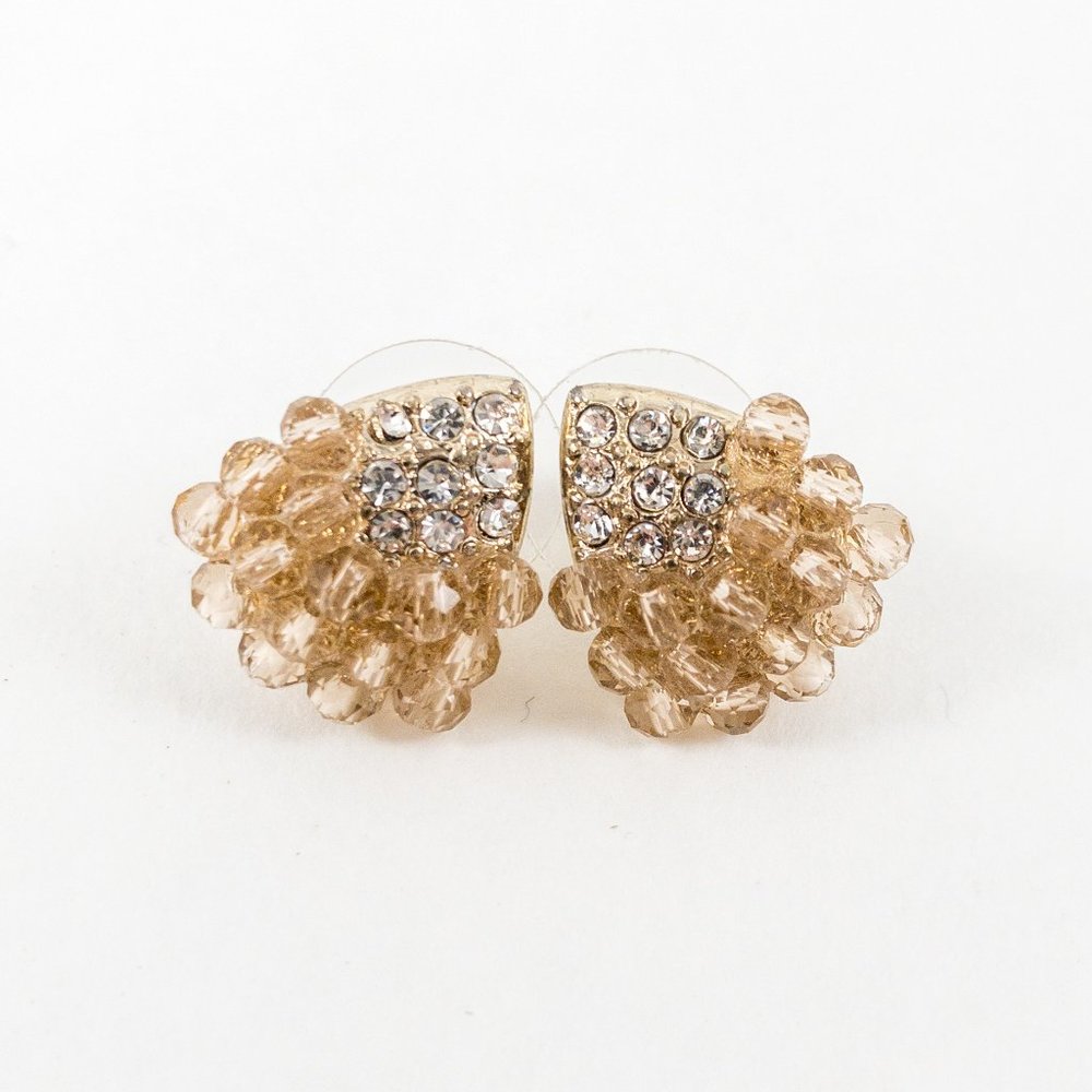 Vintage Rhinestone Bead Teardrop Stud Earring Gold